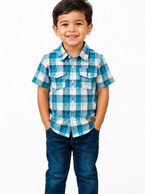 Koala Kids Plaid Button Front Shirt 3T Linen Cotton Blend Summer